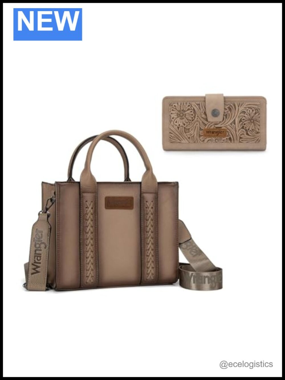 Western Tooled Leather Tote Bag with Matching Wallet Set